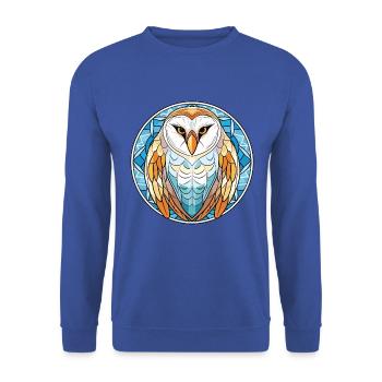 Bunte Aquarell-Tierillustration der Schleiereule - Unisex Pullover - Royalblau - Vorne - Alina (178cm) & Michal (187cm)