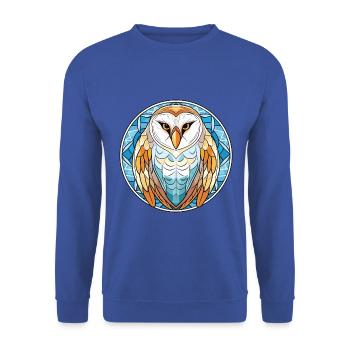 Bunte Aquarell-Tierillustration der Schleiereule - Unisex Pullover - Royalblau - Vorne - Alina (178cm) & Michal (187cm)