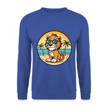 Liger Hybrid Lion Tiger Cat Breed Cartoon Beach - Unisex Sweatshirt - royal blue - Front - Alina (178cm) & Michal (187cm)