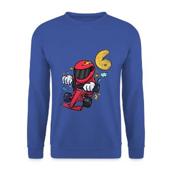 Rasanter Rennfahrer Kindergeburtstag - Unisex Pullover - Royalblau - Vorne - Alina (178cm) & Michal (187cm)