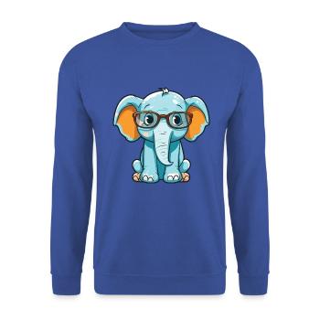 Elefant mit Brille Cartoon Kawaii Illustration - Unisex Pullover - Royalblau - Vorne - Alina (178cm) & Michal (187cm)
