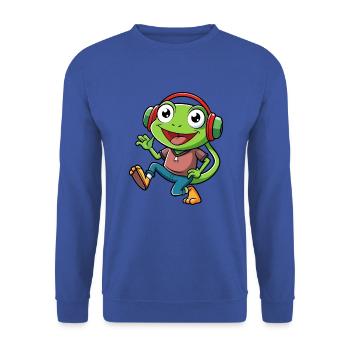 Frosch Lustige Cartoon Figur Kopfhörer Musik - Unisex Pullover - Royalblau - Vorne - Alina (178cm) & Michal (187cm)