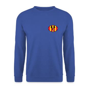 Katalanische Flagge 66 lächelnd rot und gelb - Unisex Pullover - Royalblau - Vorne - Alina (178cm) & Michal (187cm)