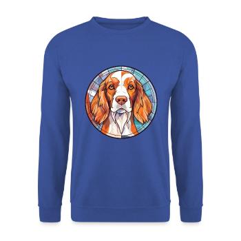 Irischer roter und weißer Setter Hund Rasse Aquarell - Unisex Pullover - Royalblau - Vorne - Alina (178cm) & Michal (187cm)