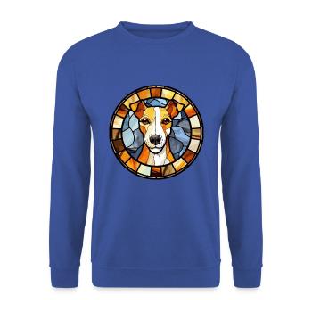Chilenischer Foxterrier Hunderasse Buntglas Colorf - Unisex Pullover - Royalblau - Vorne - Alina (178cm) & Michal (187cm)