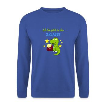 Ich Bin Jetzt In Der 2.Klasse Zweitklässler Dino - Unisex Pullover - Royalblau - Vorne - Alina (178cm) & Michal (187cm)