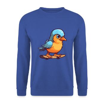 Lustiger Jay Vogel Kawaii Cartoon spielt Skateboard - Unisex Pullover - Royalblau - Vorne - Alina (178cm) & Michal (187cm)
