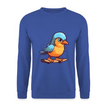 Lustiger Jay Vogel Kawaii Cartoon spielt Skateboard - Unisex Pullover - Royalblau - Vorne - Alina (178cm) & Michal (187cm)