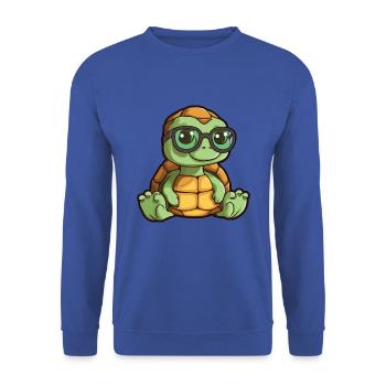 Schildkröte mit Brille Cartoon Kawaii Illustration - Unisex Pullover - Royalblau - Vorne - Alina (178cm) & Michal (187cm)