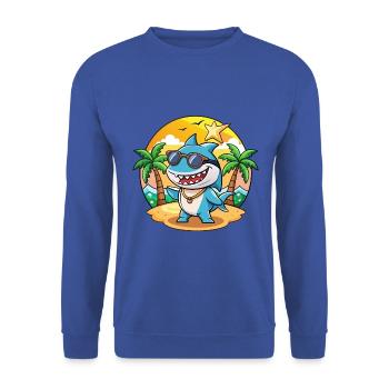 Shark Funny Cartoon Summer Beach Sunglasses - Unisex Sweatshirt - royal blue - Front - Alina (178cm) & Michal (187cm)