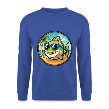 Fisch Lustige Cartoon Sommer Strand Sonnenbrille Aufkleber - Unisex Pullover - Royalblau - Vorne - Alina (178cm) & Michal (187cm)