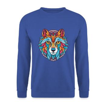 Wolf buntes Aquarell Tier Haustier Illustration - Unisex Pullover - Royalblau - Vorne - Alina (178cm) & Michal (187cm)