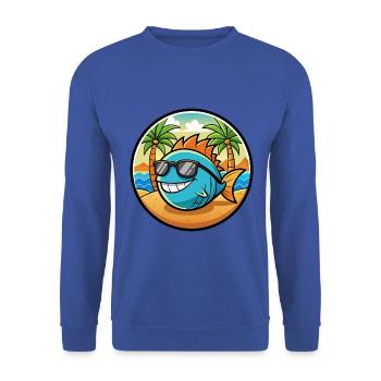 Fisch Lustige Cartoon Sommer Strand Sonnenbrille Aufkleber - Unisex Pullover - Royalblau - Vorne - Alina (178cm) & Michal (187cm)