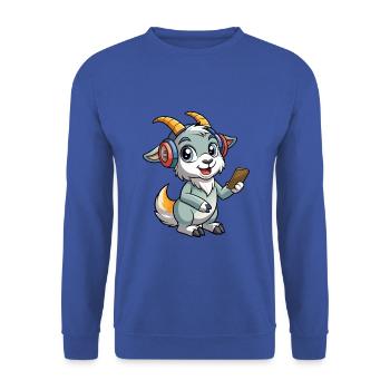 Ziege Lustige Zeichentrickfigur Kopfhörer Musik - Unisex Pullover - Royalblau - Vorne - Alina (178cm) & Michal (187cm)