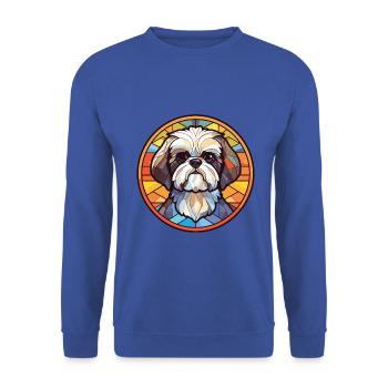 Shih Tzu Schoßhund Rasse Aquarell Illustration - Unisex Pullover - Royalblau - Vorne - Alina (178cm) & Michal (187cm)