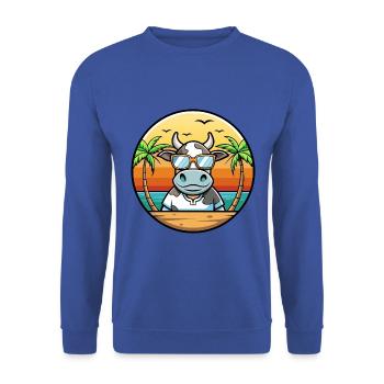 Kuh Lustige Cartoon Sommer Strand Sonnenbrille Aufkleber - Unisex Pullover - Royalblau - Vorne - Alina (178cm) & Michal (187cm)