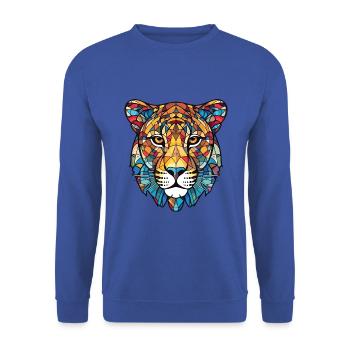 Leopard Bunte Aquarell-Tierillustration - Unisex Pullover - Royalblau - Vorne - Alina (178cm) & Michal (187cm)