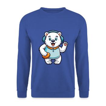 Eisbär Lustige Zeichentrickfigur Kopfhörer Musik - Unisex Pullover - Royalblau - Vorne - Alina (178cm) & Michal (187cm)