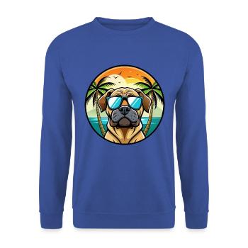 Englische Dogge Hund Rasse Cartoon Sonnenbrille Strand - Unisex Pullover - Royalblau - Vorne - Alina (178cm) & Michal (187cm)