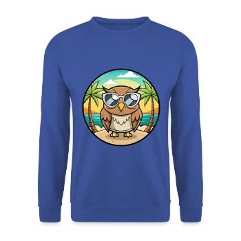 Eule Lustige Cartoon Sommer Strand Sonnenbrille Aufkleber - Unisex Pullover - Royalblau - Vorne - Alina (178cm) & Michal (187cm)
