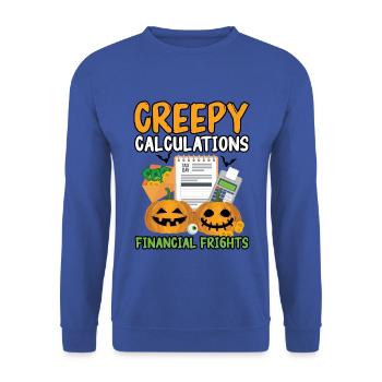 Gruselige Berechnungen Finanzielle Ängste Hallowee - Unisex Pullover - Royalblau - Vorne - Alina (178cm) & Michal (187cm)