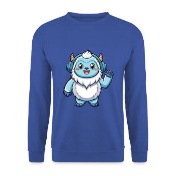 Yeti Lustige Zeichentrickfigur Kopfhörer Musik - Unisex Pullover - Royalblau - Vorne - Alina (178cm) & Michal (187cm)