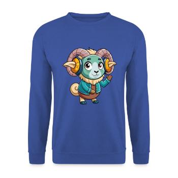 Ram Lustige Zeichentrickfigur Kopfhörer Musik - Unisex Pullover - Royalblau - Vorne - Alina (178cm) & Michal (187cm)