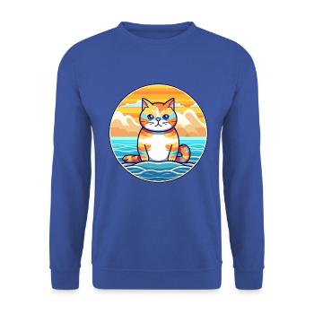 Katze Aquarell Karikatur Kawaii Clipart Tier - Unisex Pullover - Royalblau - Vorne - Alina (178cm) & Michal (187cm)