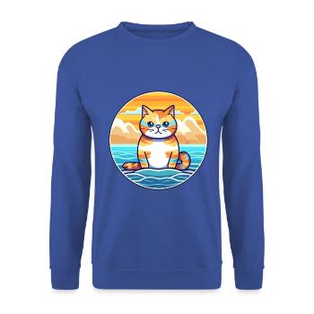 Katze Aquarell Karikatur Kawaii Clipart Tier - Unisex Pullover - Royalblau - Vorne - Alina (178cm) & Michal (187cm)