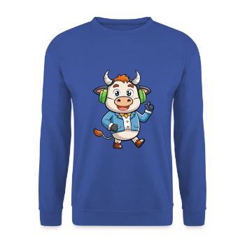 Kuh Lustige Zeichentrickfigur Kopfhörer Musik - Unisex Pullover - Royalblau - Vorne - Alina (178cm) & Michal (187cm)