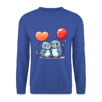 Robben Kawaii Cartoon Haustier spielt mit Luftballons - Unisex Pullover - Royalblau - Vorne - Alina (178cm) & Michal (187cm)