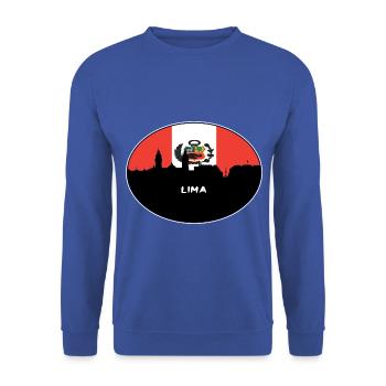 Lima-Peru-Flaggen-Skyline-Schattenbild-Reise - Unisex Pullover - Royalblau - Vorne - Alina (178cm) & Michal (187cm)