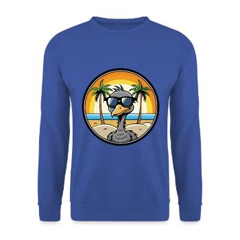 Straußen, Lustig, Cartoon, Sommer, Strand, Sonnenbrille, Cool - Unisex Pullover - Royalblau - Vorne - Alina (178cm) & Michal (187cm)