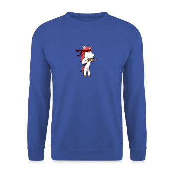 Einhorn Armbrust - Unisex Pullover - Royalblau - Vorne - Alina (178cm) & Michal (187cm)