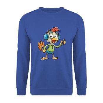 Strauß Lustige Cartoon Figur Kopfhörer Musik - Unisex Pullover - Royalblau - Vorne - Alina (178cm) & Michal (187cm)