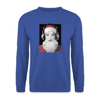 Weihnachtliche Beats - Frau im Weihnachtsmann-Look - Unisex Pullover - Royalblau - Vorne - Alina (178cm) & Michal (187cm)