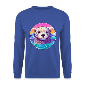 Otter Aquarell Karikatur Kawaii Haustier Tier Farbefu - Unisex Pullover - Royalblau - Vorne - Alina (178cm) & Michal (187cm)