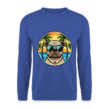 Mops Hund Rasse Cartoon Sonnenbrille Strand - Unisex Pullover - Royalblau - Vorne - Alina (178cm) & Michal (187cm)