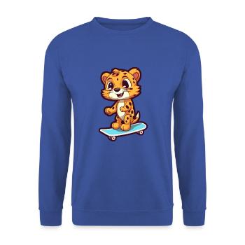 Lustiger Gepard Kawaii Cartoon spielt Skateboard - Unisex Pullover - Royalblau - Vorne - Alina (178cm) & Michal (187cm)