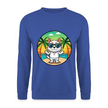 Japanese Bobtail Cat Breed Cartoon Sunglass Beach - Unisex Sweatshirt - royal blue - Front - Alina (178cm) & Michal (187cm)