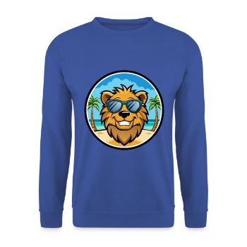 Lion Funny Cartoon Summer Beach Sunglasses Sticker - Unisex Sweatshirt - royal blue - Front - Alina (178cm) & Michal (187cm)