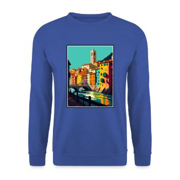 Girona Spanien Vintage Reiseposter WPA Souvenir - Unisex Pullover - Royalblau - Vorne - Alina (178cm) & Michal (187cm)