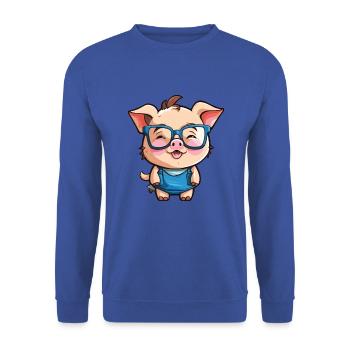 Schwein mit Brille Cartoon Kawaii Illustration - Unisex Pullover - Royalblau - Vorne - Alina (178cm) & Michal (187cm)