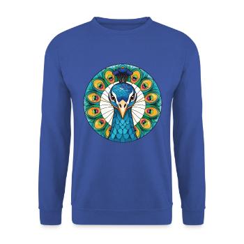 Pfau Buntes Aquarell Tier Illustration - Unisex Pullover - Royalblau - Vorne - Alina (178cm) & Michal (187cm)