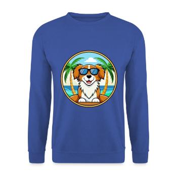 Nederlandse Kooikerhondje Hunderasse Cartoon Strand - Unisex Pullover - Royalblau - Vorne - Alina (178cm) & Michal (187cm)