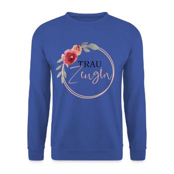 Trauzeugin - Vintage Blumen - Unisex Pullover - Royalblau - Vorne - Alina (178cm) & Michal (187cm)