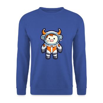 Astronaut Lustige Kuh Kawaii Cartoon Tier Haustier - Unisex Pullover - Royalblau - Vorne - Alina (178cm) & Michal (187cm)