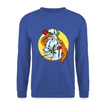 Romeo Pferd mit Rose - Lustiger Gaul verliebt - Unisex Pullover - Royalblau - Vorne - Alina (178cm) & Michal (187cm)
