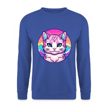 Hantilly Tiffany Katze Bunte Karikatur Aquarell I - Unisex Pullover - Royalblau - Vorne - Alina (178cm) & Michal (187cm)