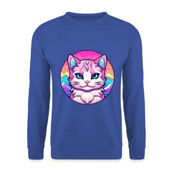 Hantilly Tiffany Katze Bunte Karikatur Aquarell I - Unisex Pullover - Royalblau - Vorne - Alina (178cm) & Michal (187cm)